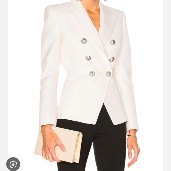 BALMAIN CREAM OFF WHITE DOUBLE BREASTED BLAZER SILVER SZ 36 LONG FIT GREAT COND - Picture 1 of 9
